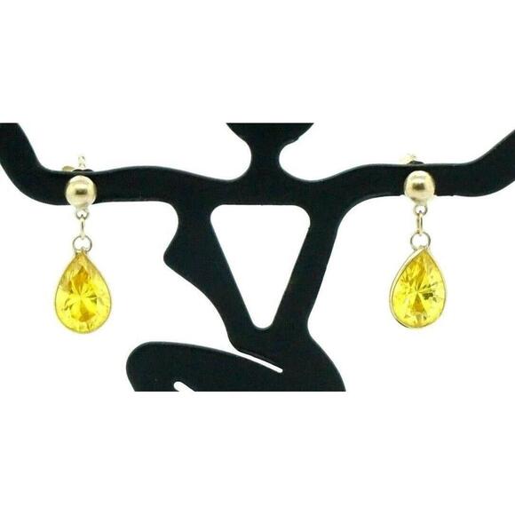 Estate 14k Yellow Gold Cubic Zirconia Pear Stud Earrings 5.3 - Picture 2 of 5